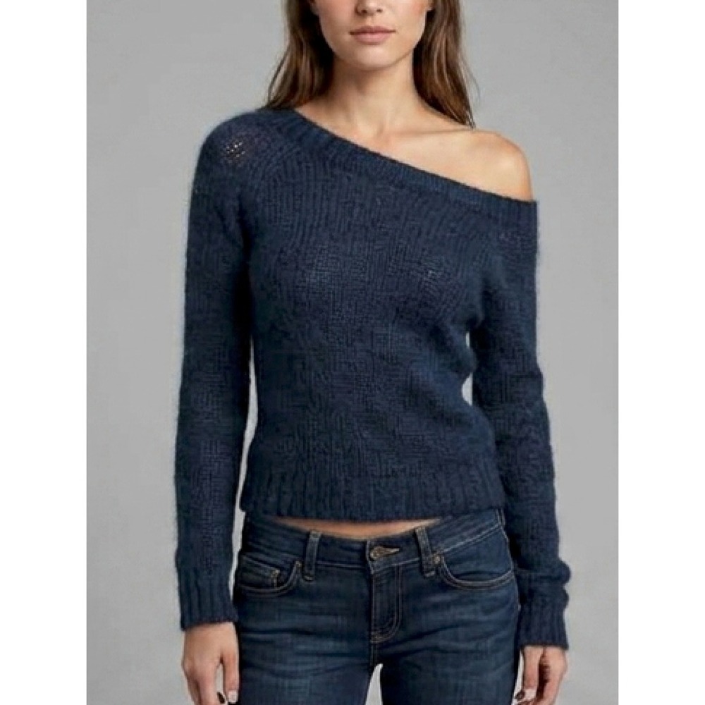 VTG Y2K Old Navy Women XL Sweater Romantic Wide Neck Mohair Fisherman Preppy 90s